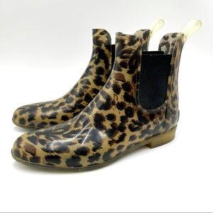 j.crew leopard print rubber rain boots size 10